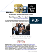 Eric Lipton-NYT 2015 Pulitzer Prize Winner in Investigative Reporting