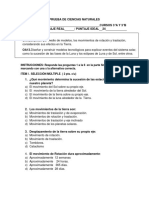 Prueba de Ciencias Naturales Movimientos de Rotacion y Traslacion.