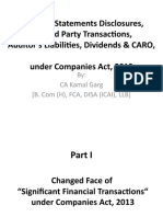 Financial Statements Disclosures, Related Party Transactions, Auditor's Liabilities, Dividends & CARO, Under Companies Act, 2013