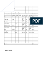 Ingredients Recipe Quantity (EP) Cost Total Cost