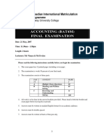 Accounting (Bat4M) Final Examination: Canadian International Matriculation Programme