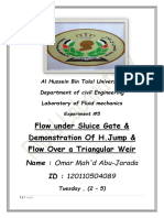 Flow Under Sluice Gate & Demonstration of H.Jump & Flow Over A Triangular Weir