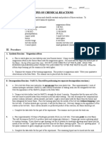 Types of Chemical Reactions: I. Purpose: II. Materials