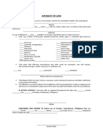 Affidavit of Loss: Republic of The Philippines) Province of Catanduanes) .S.c. Municipality of Pandan)