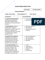 Classroom Observation Form