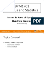 BPM1701 Calculus and Statistics: Lesson 3c Roots of Equations Quadratic Equation