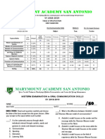 Marymount Academy San Antonio: Table of Specification First Semester