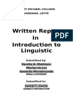 Written Report in Introduction To Linguistic: Saint Michael College, Hindang Leyte