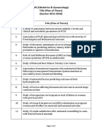 MS Obstetrics & Gynaecology - Plan of Thesis (Year 2015)