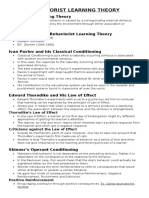 Behaviorist Learning Theory