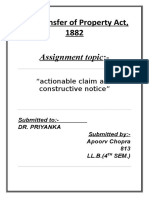 TPA 1882 - Actionable Claim and Constructive Notice - Apoorv Chopra-813-LL.B 3YR (4th SEM)