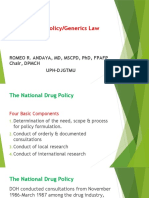 National Drug Policy/Generics Law: Romeo R. Andaya, MD, MSCPD, PHD, Fpafp Chair, DPMCH Uph-Djgtmu