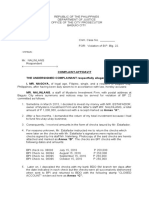 Complaint-Affidavit THE UNDERSIGNED COMPLAINANT Respectfully Alleges: I, MR. NAGOYA, of Legal Age, Filipino, Single, and A Resident of Baguio City