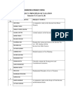 Subject: Principles of Taxation Semester X (5 Year LL.B) : SR No. Name of Students Project Topics