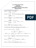 G.D. Goenka Public School Class - Xii Sub:Mathematics Practice Worksheet - Continuity and Differentiability SESSION - (2019-20)
