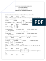 G.D. Goenka Public School, Rohini CLASS - XII (2019-20) Sub: Mathematics Matrices and Determinants (MCQ)
