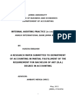 Internal Auditing Practice A Case Study On Awash International Bank Jimma Branch