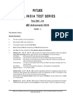 Fiitjee All India Test Series: JEE (Advanced) - 2020