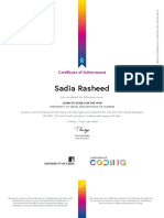 Sadia Rasheed: Certificate of Achievement