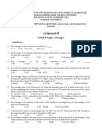 Assignment-II UNIT-I Topic: Averages