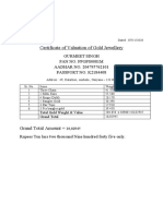 Certificate of Valuation of Gold Jewellery