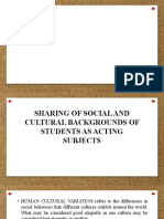 Sharing of Social and Cultural Backgrounds of Students As Acting Subjects