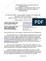 LETTER TO COURT OF APPEALS OF VIRGINIA IN THE CITY OF RICHMOND AND CLERK OF THE CIRCUIT COURT OF MARTINSVILLE - March 19, 2021