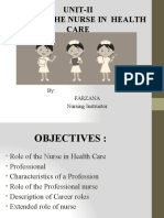 Unit-Ii Role of The Nurse in Health Care: By: Farzana Nursing Instructor