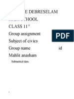 Kechne Debreselam High School Class 11 Group Assignment Subject of Civics Group Name Id Mahlit Anasham