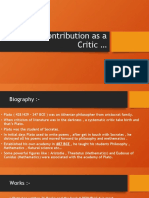 Plato's Contribution As A Critic