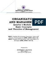 Organization and Management: Quarter I Module 1: Basic Concepts and Theories of Management