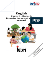 English: Quarter 1 - Module 1: Recognize The Parts of A Simple Paragraph