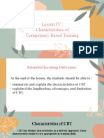 Lesson IV: Characteristics of Competency Based Training