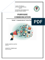 Purposive Communication: Module 7: Communication For Various Purposes