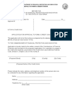 Application For Approval To Form A Credit Union