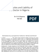 Legal Duties and Liability of The Doctor in Nigeria: Dr. O G Olupona FM 505