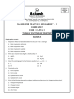 Classroom Practice Assignment - 1 Chemistry Cbse: Class X