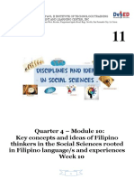 Quarter 4 - Module 10: Key Concepts and Ideas of Filipino Thinkers in The Social Sciences Rooted in Filipino Language/s and Experiences Week 10