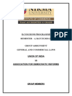 SEMESTER - 4, BATCH 2020-23 Group Assignment General and Commercial Laws Union of India Vs Association For Democratic Reforms