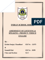 Indian School Sohar: Assessment of Listening & Speaking - Project: Term Ii English By