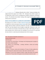 Role of Teacher in Classroom Assessment