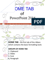 Home Tab of Powerpoint 2016