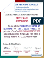 Certificate For TATOLU APPALACHARYULU For - ENGLISH DISCRETE-POINT TEST