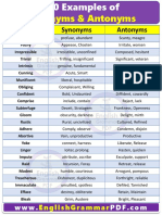 100 Examples of Synonyms and Antonyms Vocabulary