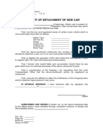 Affidavit Detachment of Side Car
