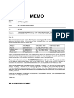 Amendment of Payroll Cut-Off Date and Calculation Date