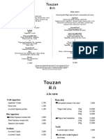 Touzan Dinner Menu