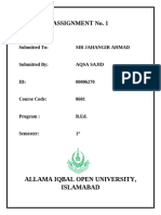 Assignment No. 1: Allama Iqbal Open University, Islamabad