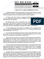 July08.2012 - B Solon Wants LGUs Empowered To Regulate Habalhabal Operations