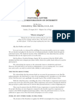 "Pastoral Letter On Restoration of Integrity" Most Reverend Rolando J. Tria Tirona, OCD, DD Archbishop of Caceres (August 25, 2013)